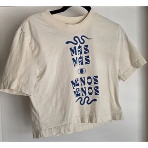 Everybody World T-Shirt XS Cream Graphic Short Sleeve Cotton Casual Tee Top